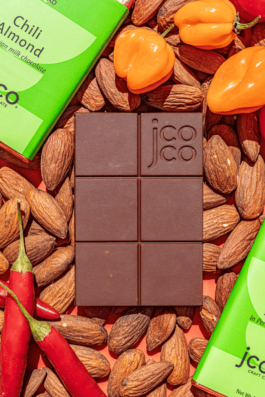 Almond Chili Chocolate Bar with Peruvian Milk Chocolate - Shop Premium Chocolate by jcoco