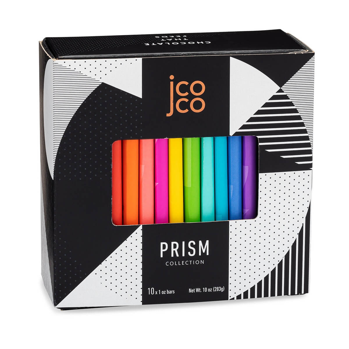 jcoco Prism chocolate Gift Box featuring all 10 jcoco flavors