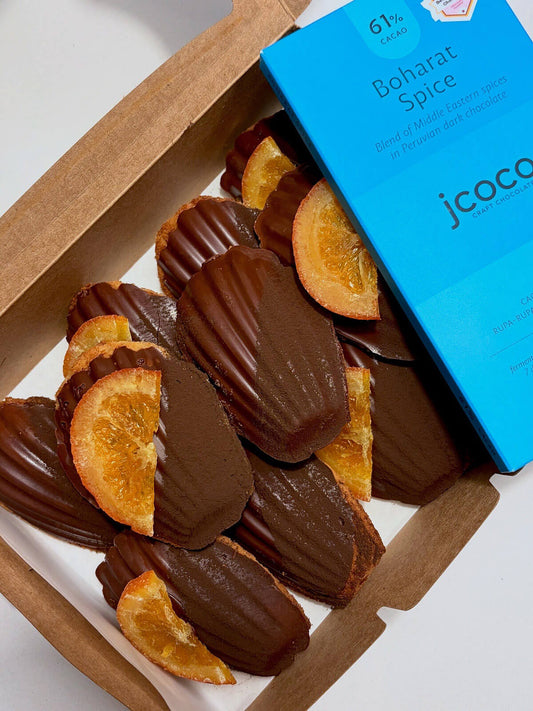 Boharat Spice Madeleines with jcoco chocolate bar