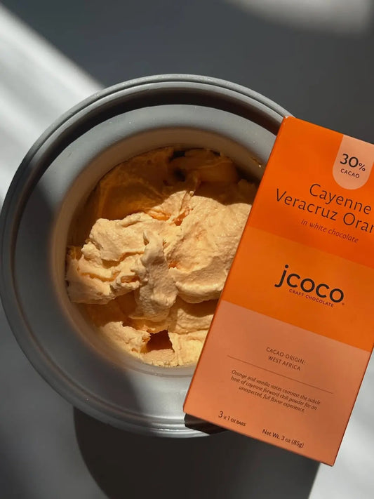 homemade carrot gelato made with jcoco white chocolate orange bar