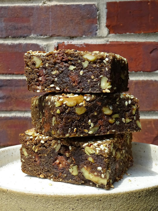 Hojicha and Rye Brown Butter Blondies with jcoco Chocolate
