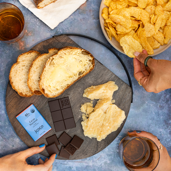 jcoco 85% dark chocolate bar Cacao Nacional Ecuadorian USDA organic dark chocolate 3x1oz bars in each pack - snack pairing with salty chips and cheese