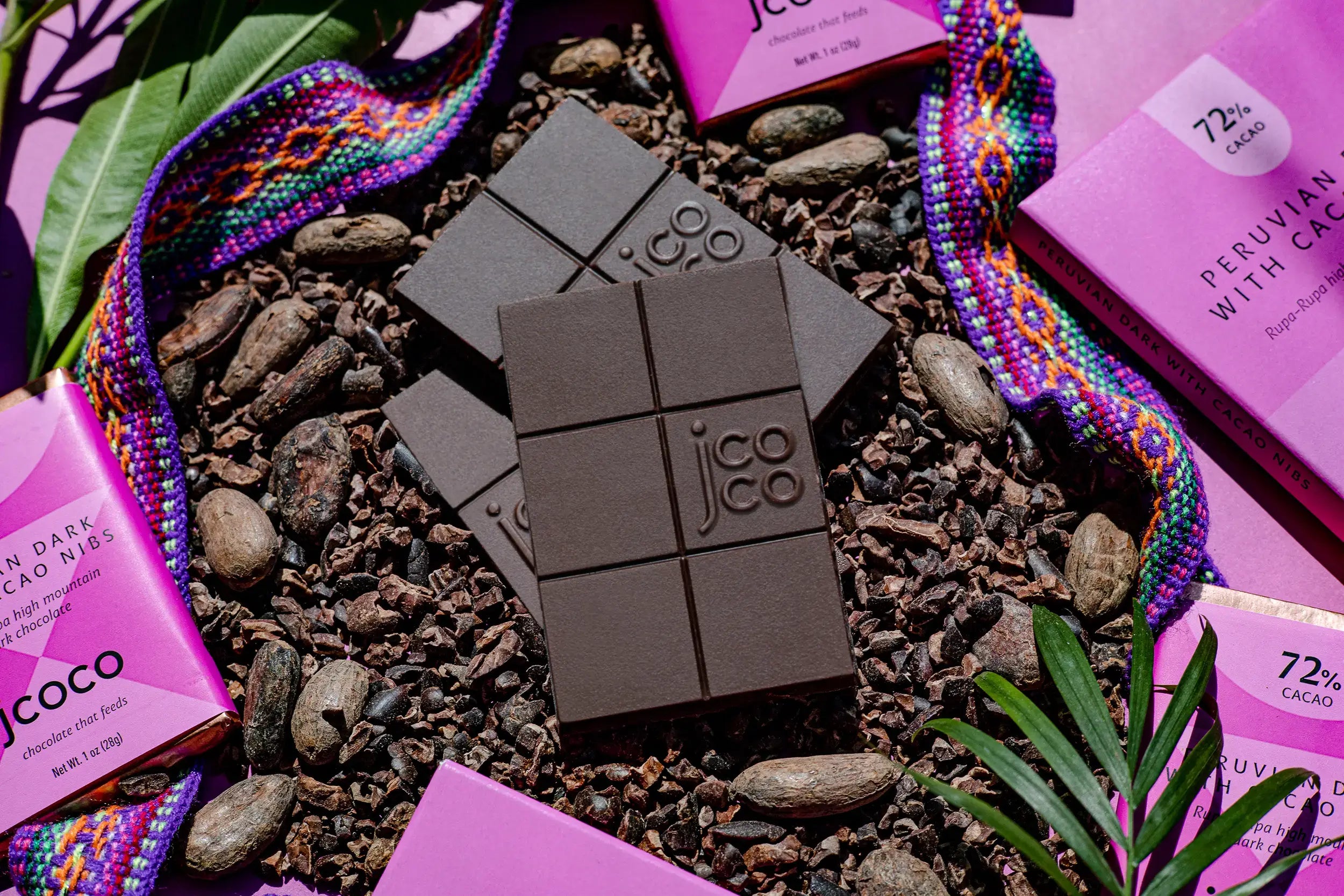 jcoco chocolate - peruvian dark chocolate with cacao nibs