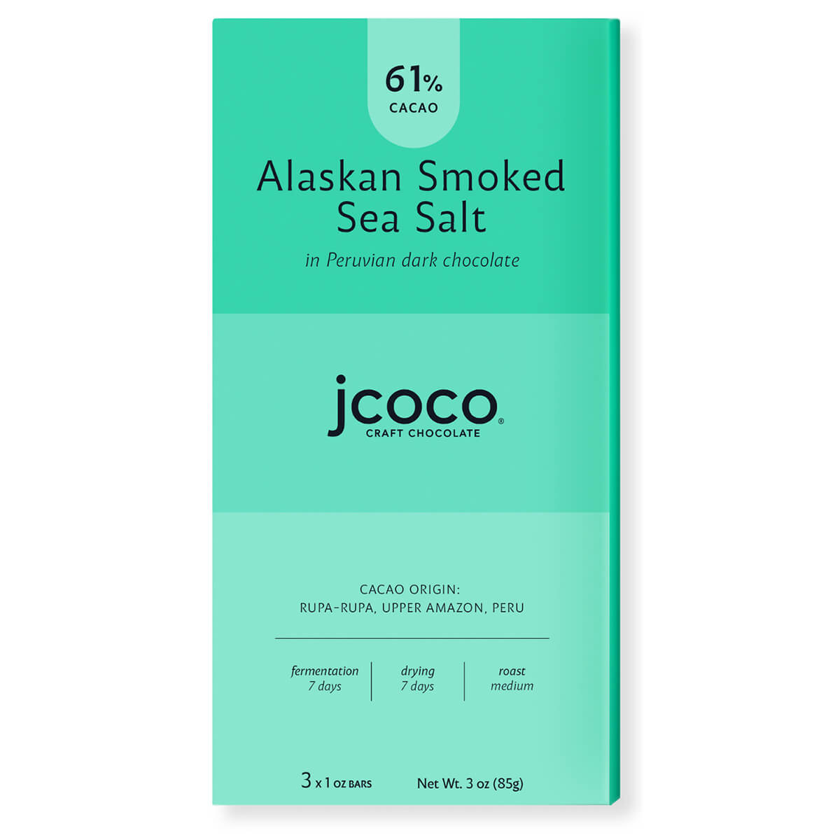 jcoco 3oz alaskan smoked sea salt dark chocolate bar