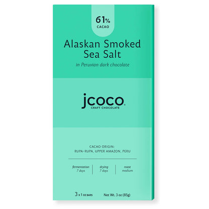 jcoco 3oz alaskan smoked sea salt dark chocolate bar