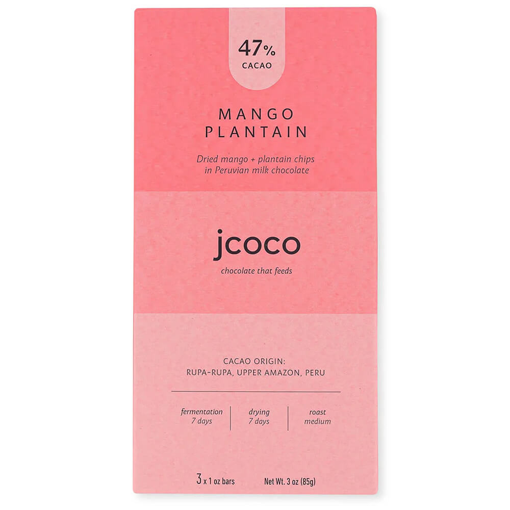 jcoco mango plantain milk chocolate 3oz bar