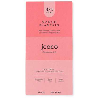 jcoco mango plantain milk chocolate 3oz bar