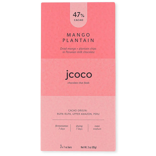 jcoco mango plantain milk chocolate 3oz bar