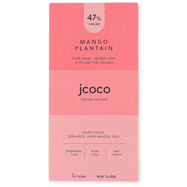 jcoco mango plantain milk chocolate 3oz bar