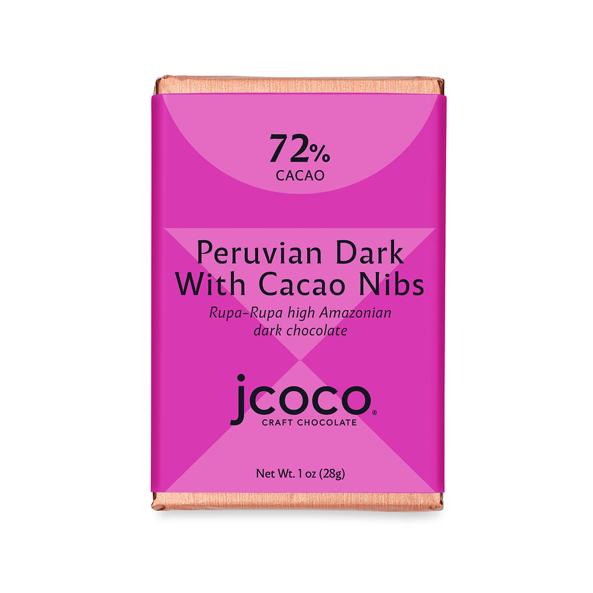 1oz 72% Cacao Peruvian Dark Chocolate with cacao nibs