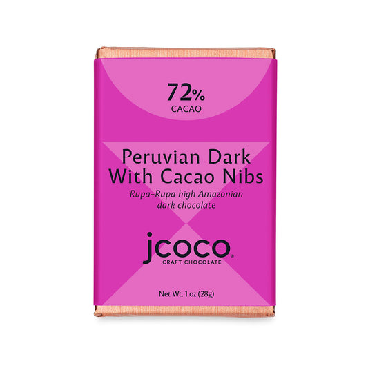 1oz 72% Cacao Peruvian Dark Chocolate with cacao nibs