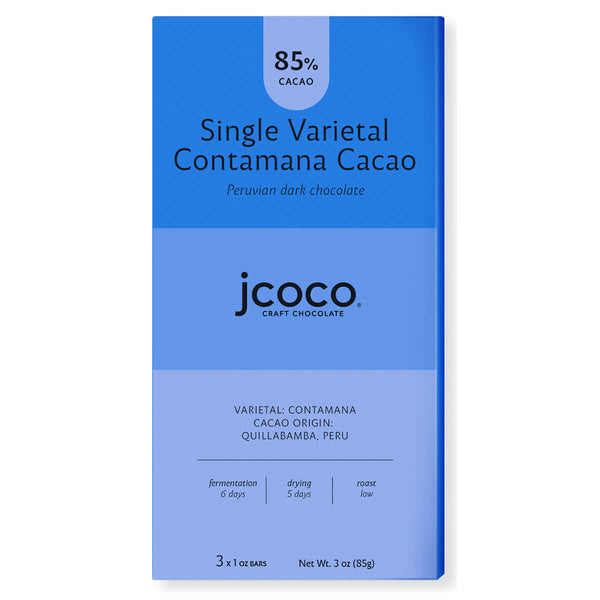 jcoco 3oz 85% Cacao Single Varietal Contamana Cacao Chocolate Bar