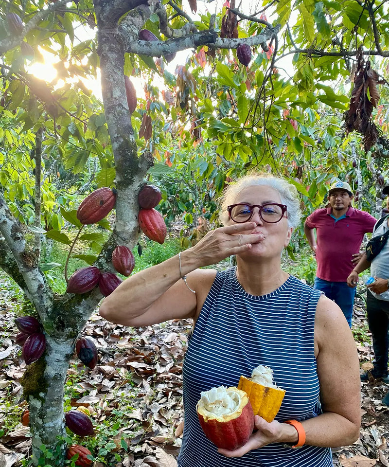 jcoco founder jean thompson at peruvian cacao farm